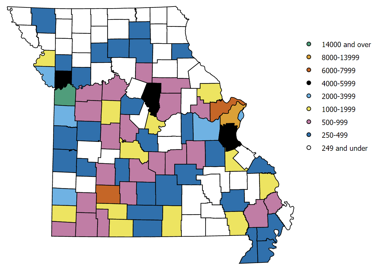 map of Missouri's medical marijuana patients by county