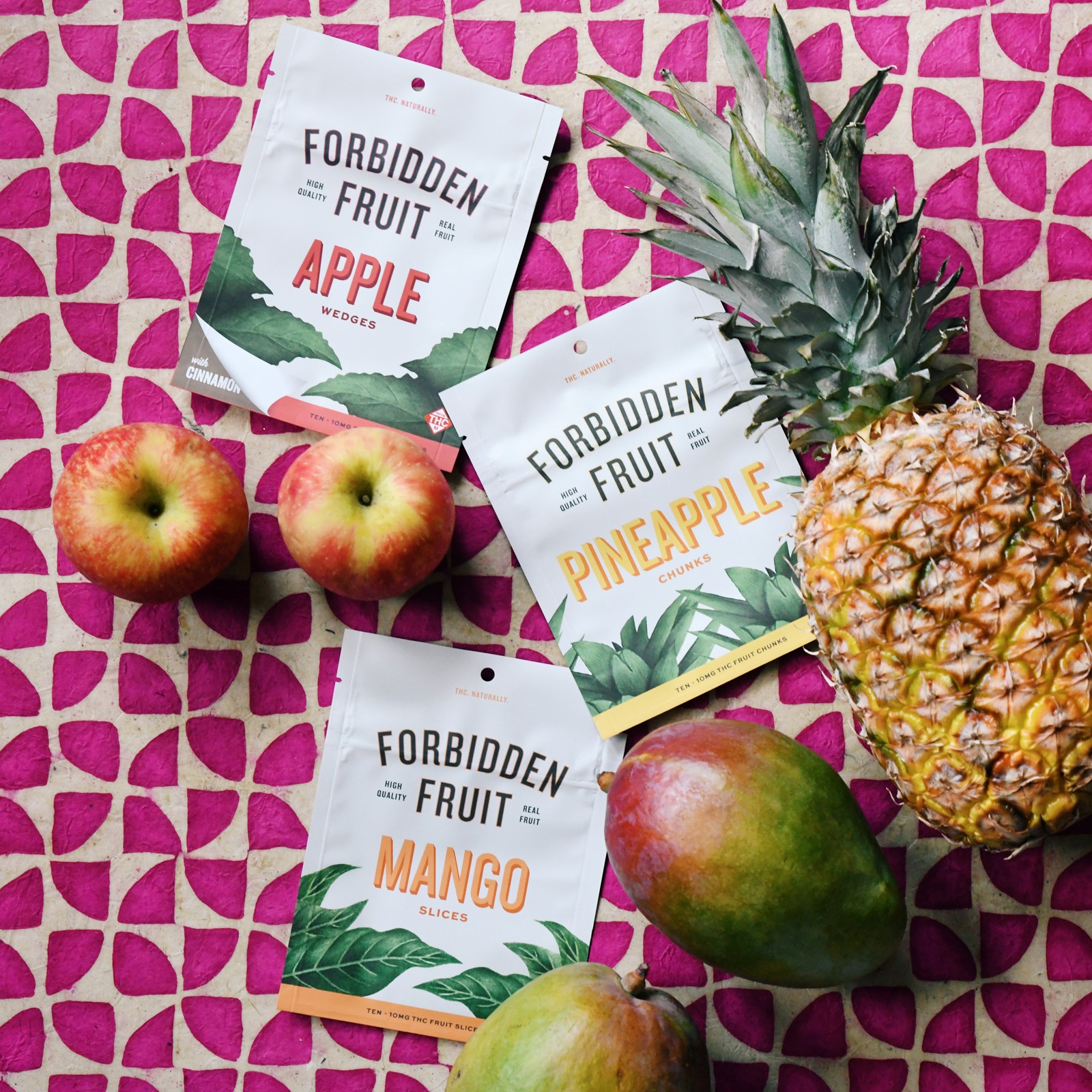 Forbidden Fruit by CLOVR in 3 flavors: Cinnamon Apple, Pineapple, and Mango
